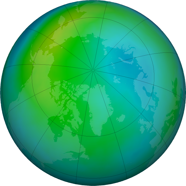 Arctic ozone map for October 2021